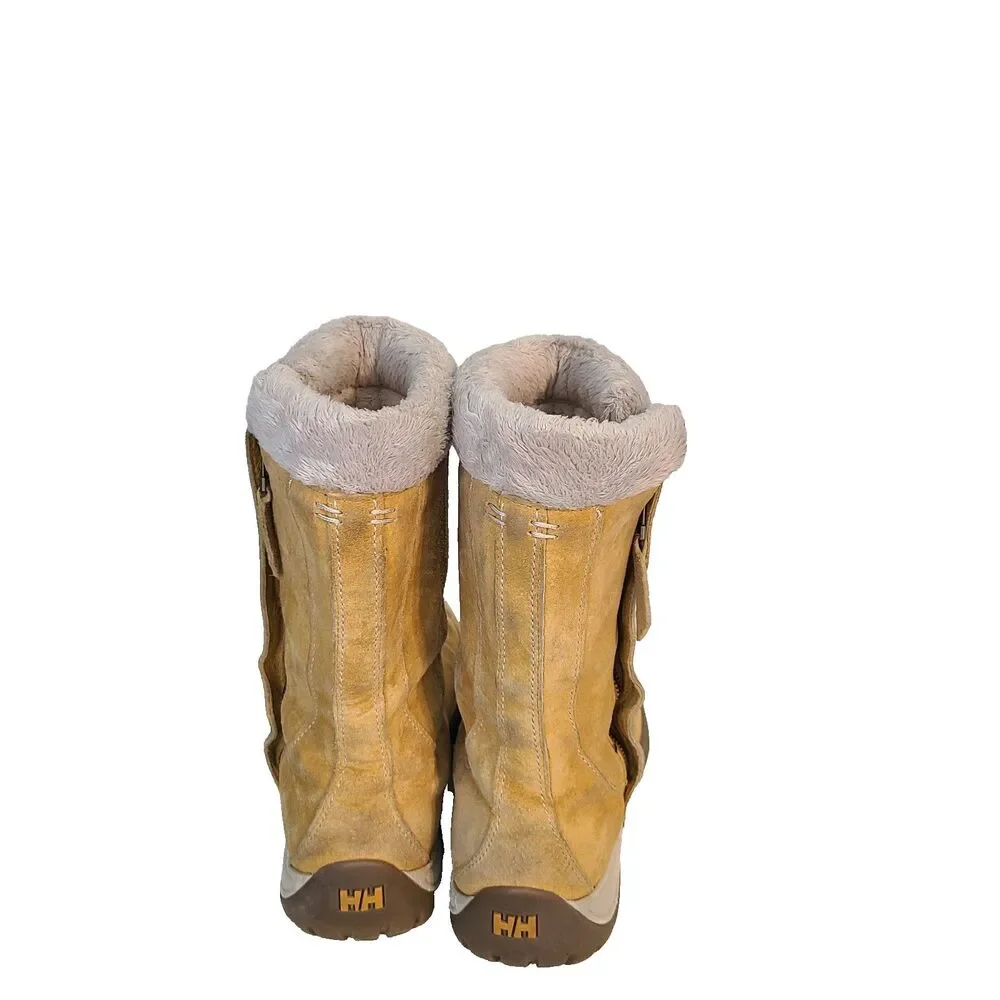 Helly Hansen Suede Boots 6.5 Faux Fur Lined Side Zip Gorpcore Apres Ski Y2K Warm
